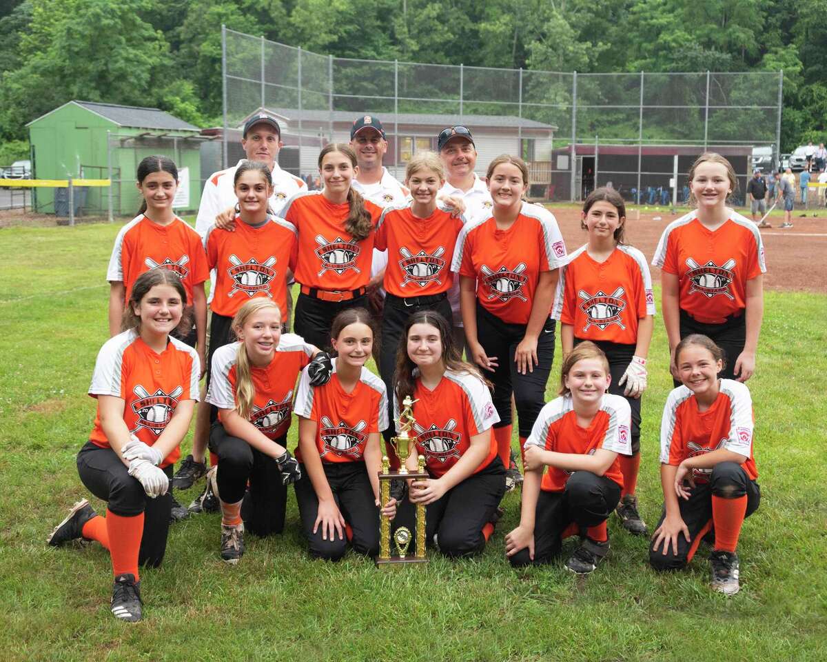 Shelton 12U All-Star team members (front row) are: Stella Konecny, Julia Lawrence, Riley Breunig, Samantha Denihan, Avery Wheeler and Molly Kery; (second row) Isabella Rossetti, Gina Coppola, Chayse DellaRocco, Alexis Burrow, Lucy Zaccagnino, Sarah Black and Emme Shampnois; (third row) coaches Matt Shampnois, Mike Konecny and Bob Breunig. Missing from photo are Cara Fahey and coach John Fahey.
