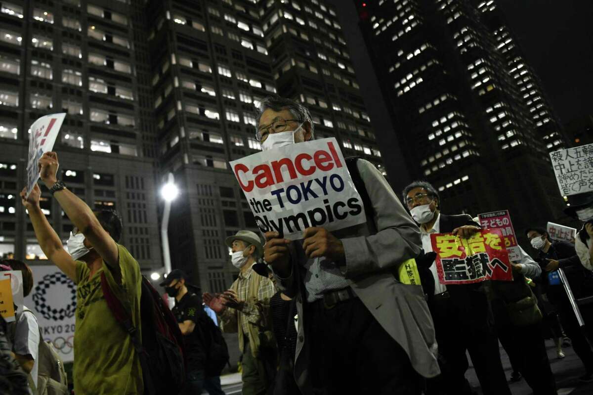 An anti-Olympic protest in Tokyo on June 23. MUST CREDIT: Bloomberg photo by Noriko Hayashi.