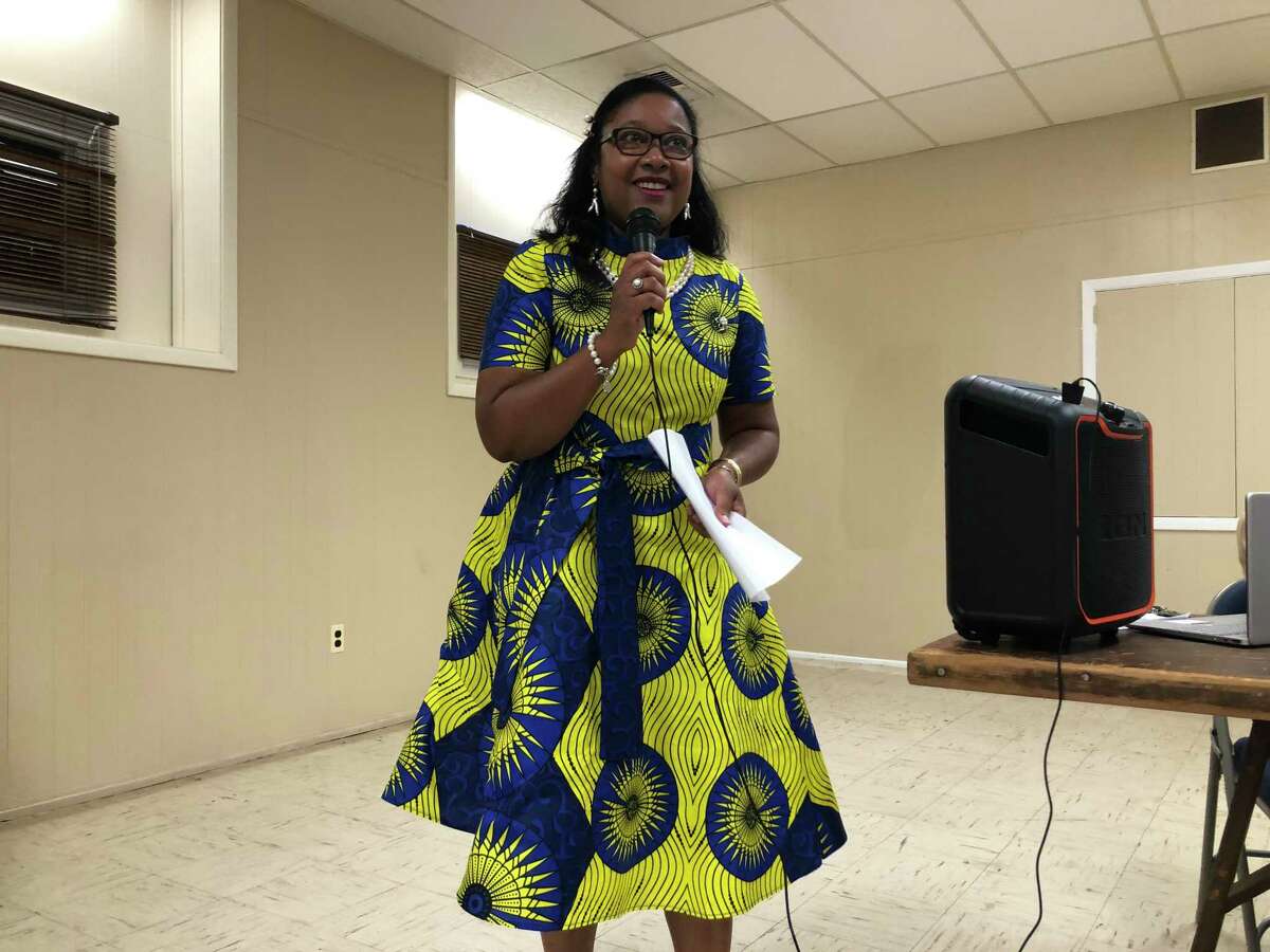 Immacula Cann speaks after winning the endorsement of Stratford Democratic Town Committee members at the Universalist Unitarian Church July 21, 2021.
