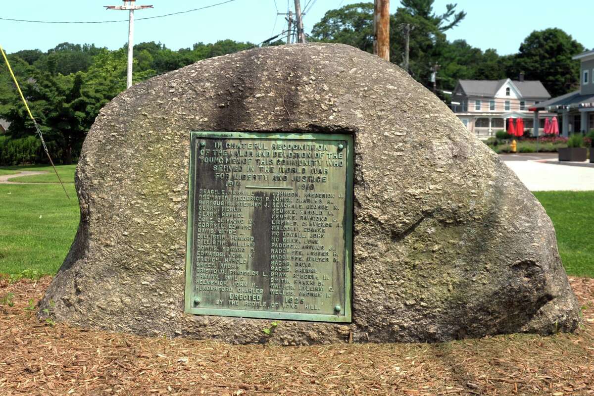 The 1926 monument honoring those who served in the First World War stands on Long Hill Green in Trumbull.