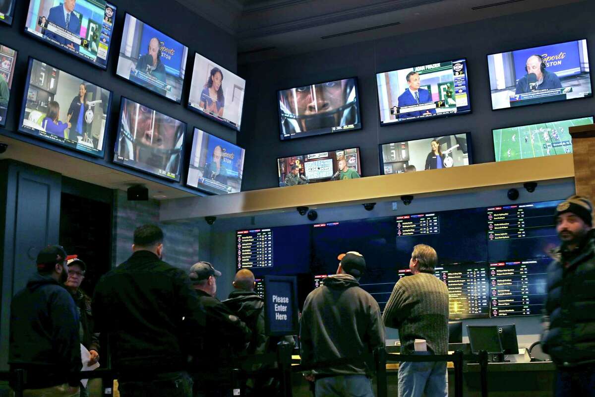 The sports betting area of Twin River Casino in Lincoln, R.I., in a 2019 file photo. Connecticut regulators are racing to get a sports-wagering operation in place in time for the lucrative football season.
