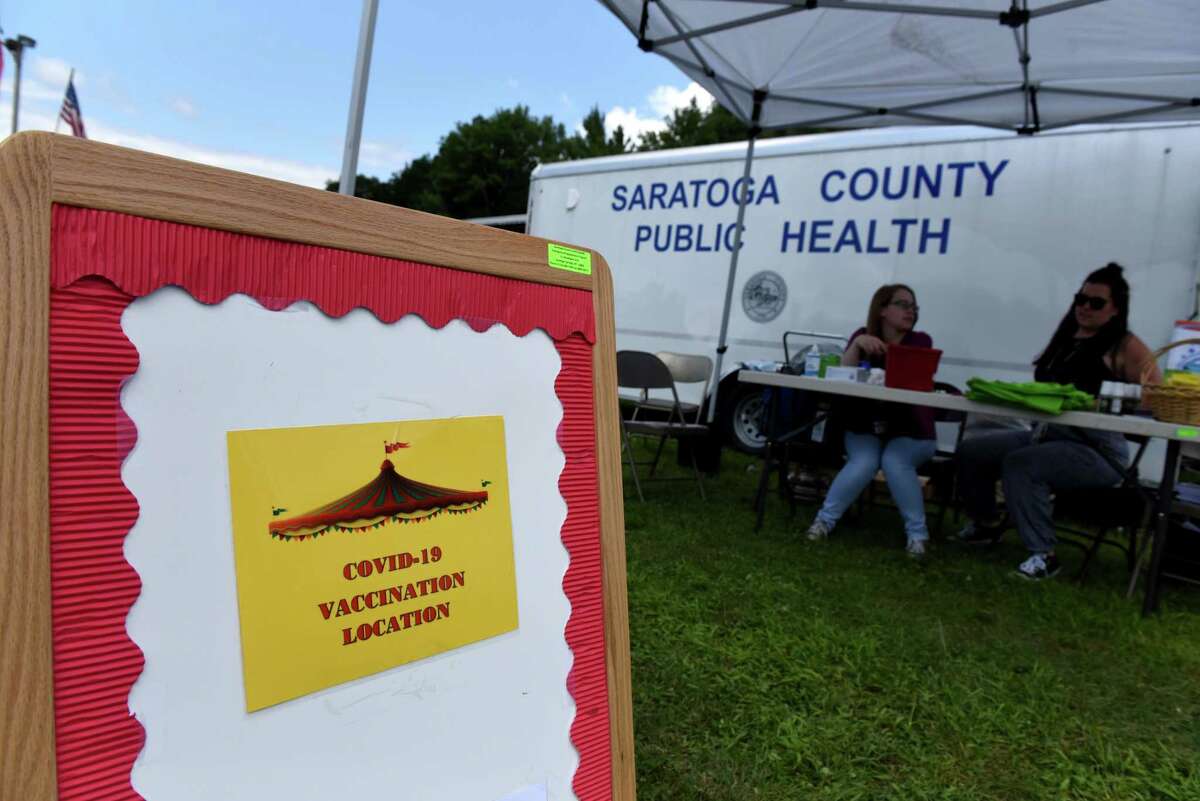 COVID-19 vaccinations are offered by Saratoga County Public Health officials at the Saratoga County Fair on Friday, July 23, 2021, in Ballston Spa, N.Y.