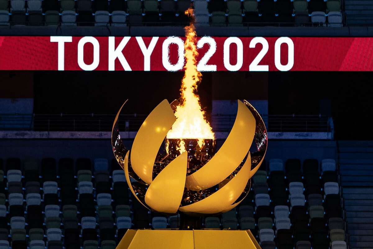 24 July 2021, Japan, Tokio: Olympia: Opening ceremony in the Olympic Stadium. The Olympic fire is burning. Photo: Swen Pförtner/dpa (Photo by Swen Pförtner/dpa/picture alliance via Getty Images)