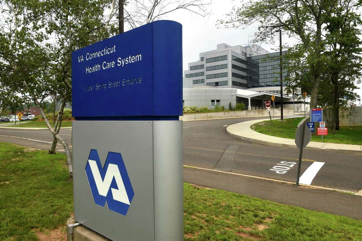 The West Spring Street entrance to the VA Connecticut Health Care System's West Haven Campus photographed on July 20, 2021.