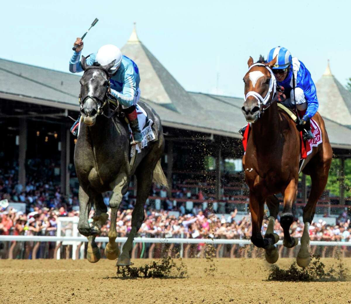 Malathaat, right, was handed her first loss by Maracuja in the Coaching Club American Oaks on July 24 at Saratoga. Malathaat will look to get back to her winning ways in the $600,000, Grade I Alabama on Saturday.