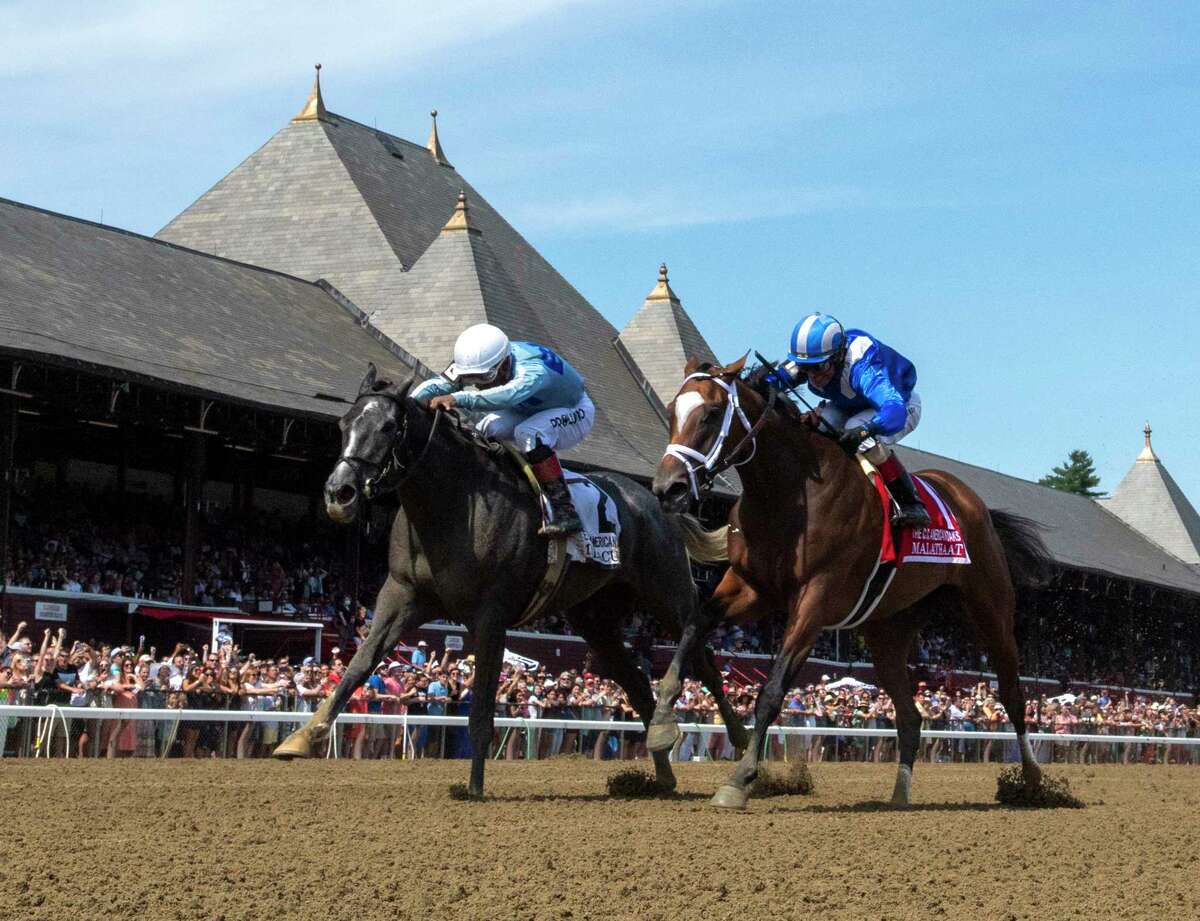 Malathaat, right, was handed her first loss by Maracuja in the Coaching Club American Oaks on July 24 at Saratoga. Malathaat will look to get back to her winning ways in the $600,000, Grade I Alabama on Saturday.