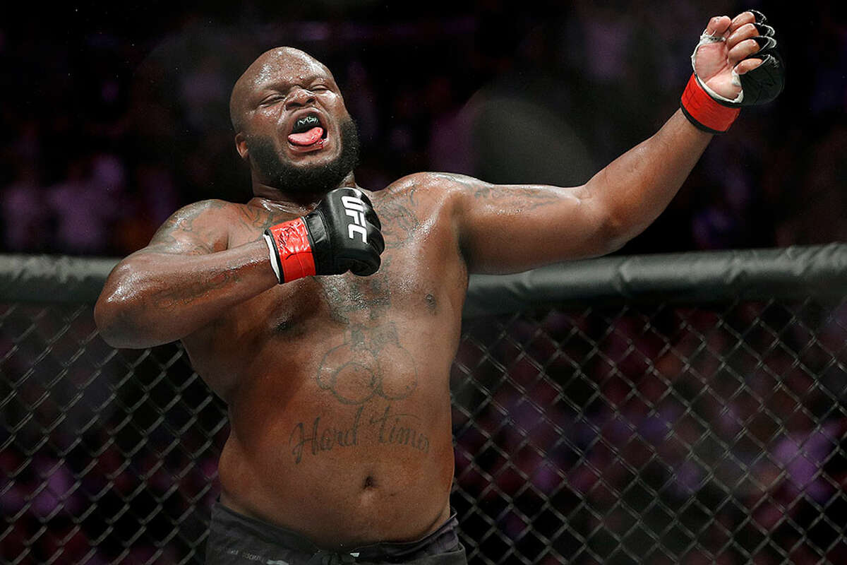 Derrick Lewis celebrates after defeating Alexander Volkov during a heavyweight mixed martial arts bout at UFC 229 in Las Vegas, Saturday, Oct. 6, 2018. Lewis won by knockout in the third round.(AP Photo/John Locher)