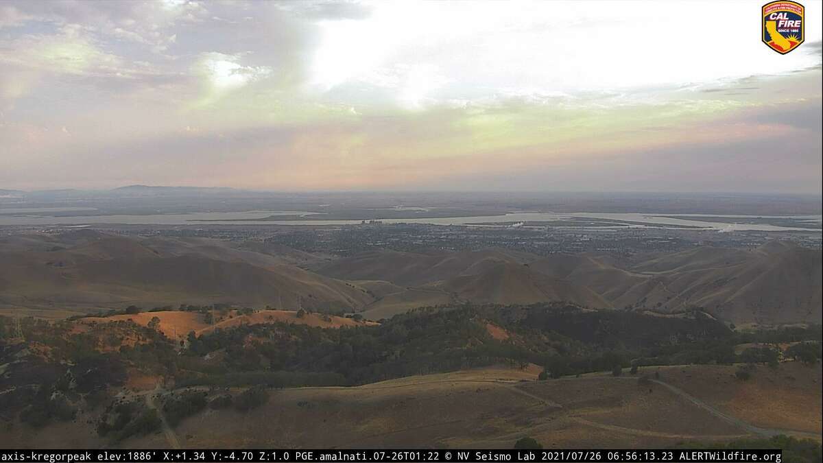 The early morning view from the Alert Network remote camera on Kregor Peak in Contra Costa County looking toward the Sacramento-San Joaquin delta on Monday, July 26, 2021.