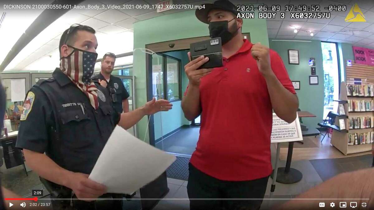 Footage from Danbury police’s body cameras show police responding to YouTuber SeanPaul Reyes’ attempts to film inside Danbury Library on June 9. The incident prompted a police internal investigation. The footage was released to Hearst Connecticut Media this past week through a Freedom of Information Act request.