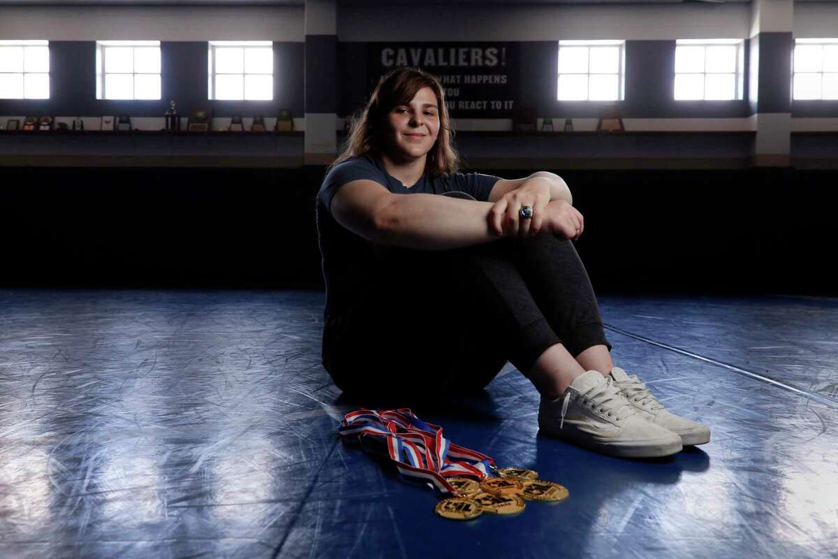 All Greater Houston Girls Wrestler of the Year Brittyn Corbishley of College Park High School in the wrestling room at the school Wednesday, May, 26, 2021 in The Woodlands, TX.