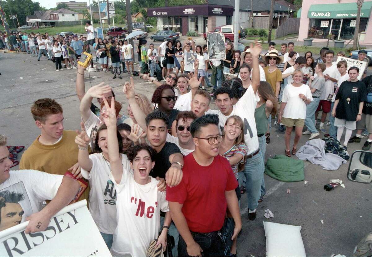 Morrissey fans outside Record Rack, 3109 South Shepherd, July 29 1992.