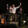 From left, artist Willie Nelson and Rep. Beto O'Rourke (D-TX) wave to the crowd during the "Turn Out for Texas" concert and rally at Auditorium Shores on Saturday, Sept. 29, 2018 in Austin, Texas. O'Rourke is running against Sen. Ted Cruz (R-TX) for his senate seat. (Photo by Laura Roberts/Invision/AP Images)