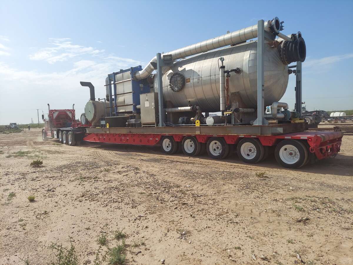 The NOMAD desalination unit recently acquired by Encore Green Environmental is on its way to be refurbished and then put to work on a farm at Midkiff.