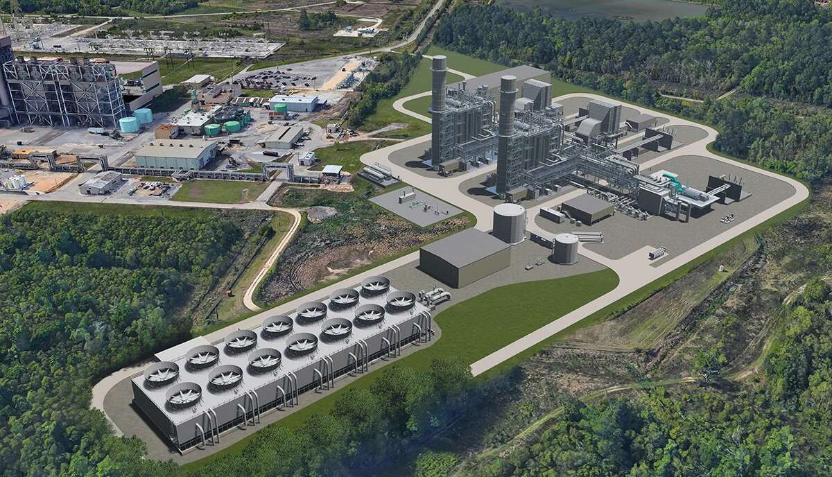 A rendering of the Orange County Advanced Power Station, a natural gas and hydrogen burning power plant that Entergy Texas predicts will generate enough electricity to power more than 230,000 homes by 2026, if approved by regulators.