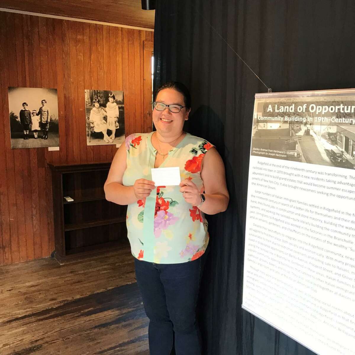 Keeler Tavern Museum & History Center’s Chief Curator and Assistant Museum Director Catherine Prescott is ready to contribute her story to a new community-sourced exhibit on display in the Carriage Barn. The exhibit, “A Land of Opportunity? Community Building in 19th Century Ridgefield,” runs through Sept. 18.