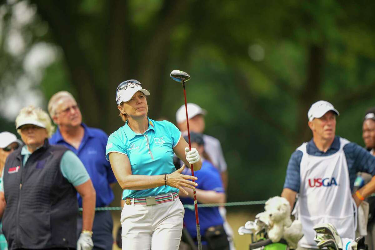 Annika Sorenstam watches one fo her shots at the Senior U.S. Women’s Open at Brooklawn CC on Thursday.