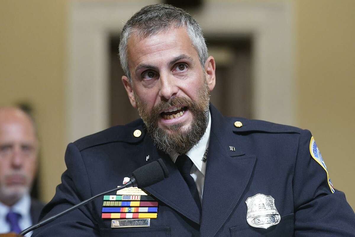 Washington Metropolitan Police Department officer Michael Fanone testifies during the House select committee hearing on the Jan. 6 attack on Capitol Hill in Washington, DC, USA, on Tuesday, July 27, 2021.