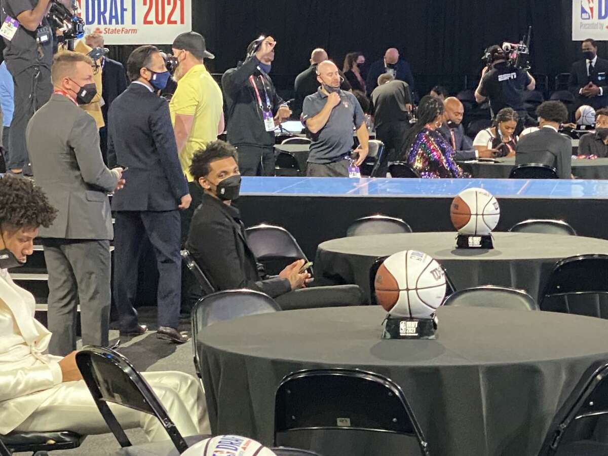 Former UConn star James Bouknight sitting in the "Green Room" at Thursday's NBA Draft.