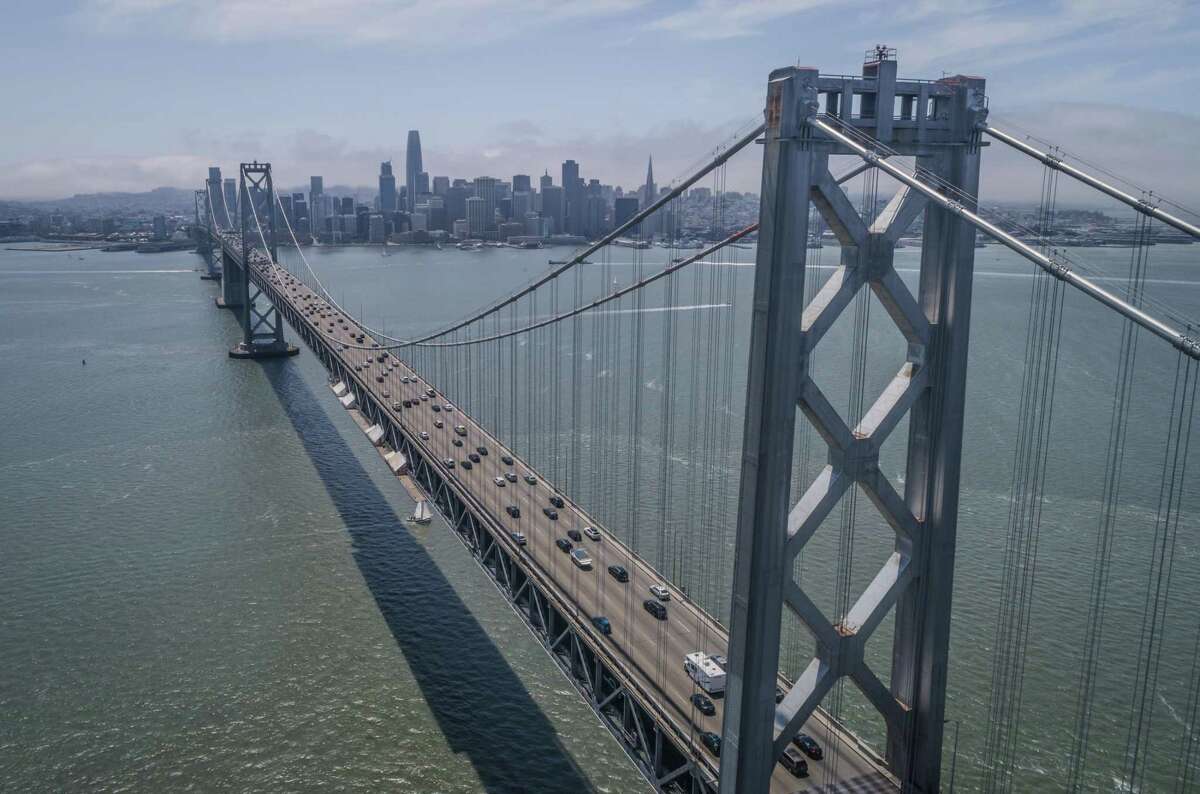 Sunday traffic on the Bay Bridge is strong, but weekday numbers lag as many people continue to work from home.