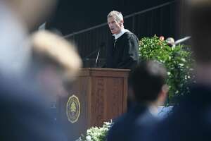 Head of School Thomas Philip speaks during the 2021 commencement ceremony at Brunswick School in Greenwich, Conn. Wednesday, May 19, 2021. 104 students graduated during the outdoor ceremony at Cosby Field, featuring a virtual commencement speech by Connecticut Gov. Ned Lamont.