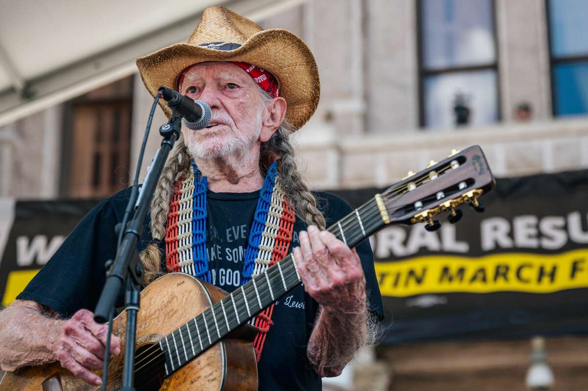 AUSTIN, TEXAS - JULY 31: American musician Willie Nelson performs during the Georgetown to Austin March for Democracy rally on July 31, 2021 in Austin, Texas. Texas activists and demonstrators rallied at the Texas state Capitol after completing a 27-mile long march, from Georgetown to Austin, demanding federal action on voting rights legislation. (Photo by Brandon Bell/Getty Images)