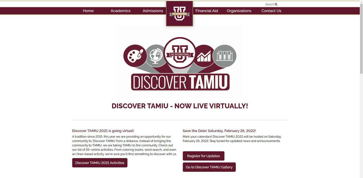 Shown is a screen cap of the Discover TAMIU website.