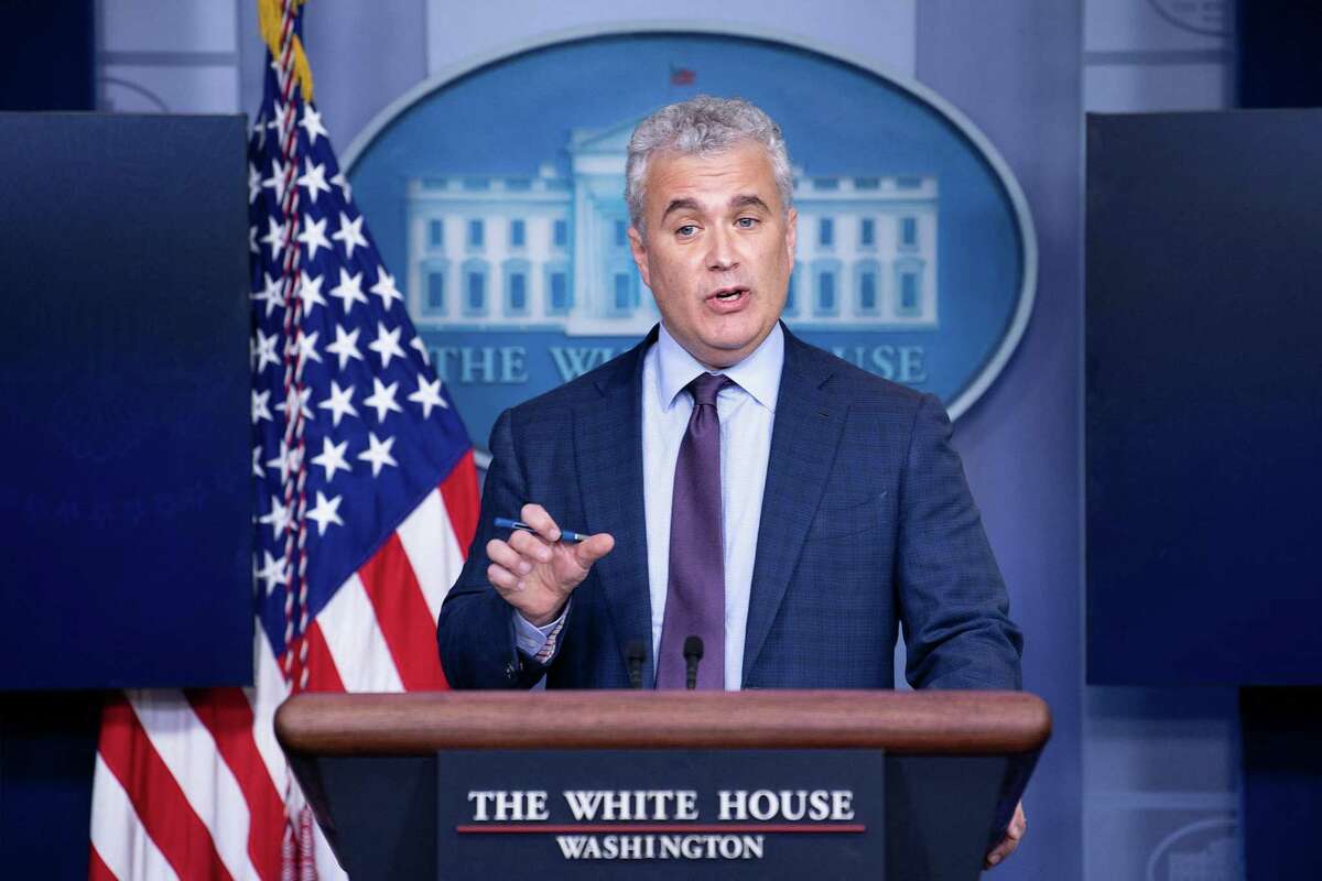 Jeff Zients, the White House COVID-19 response czar, speaks during a press briefing at the White House on April 13, 2021, in Washington, D.C. (Brendan Smialowski/AFP/Getty Images/TNS)