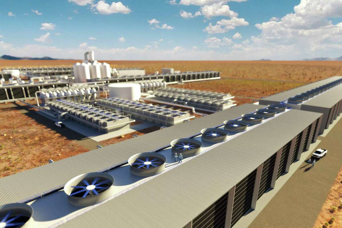 Rendering showing first look at Occidental Petroleum’s proposed direct-air capture plant in the Permian Basin. The bipartisan infrastructure bill calls for $3.5 billion to held fund carbon capture and storage projects.