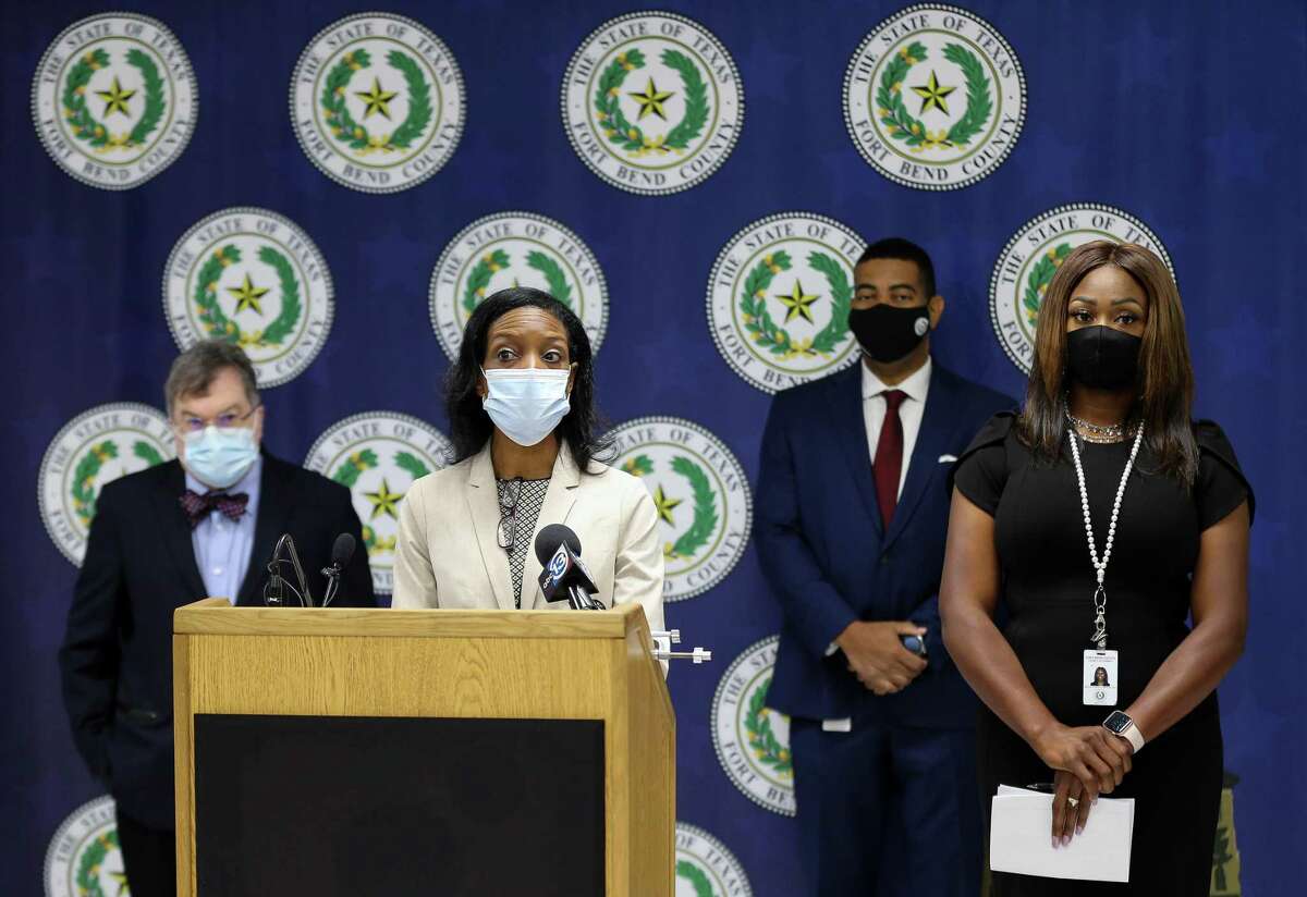Fort Bend County director of health and human services Jacquelyn Minter talked to reporters during a press conference in which local officials announced the COVID-19 risk level has been increased for the county, on Tuesday, Aug. 3, 2021, in Richmond.