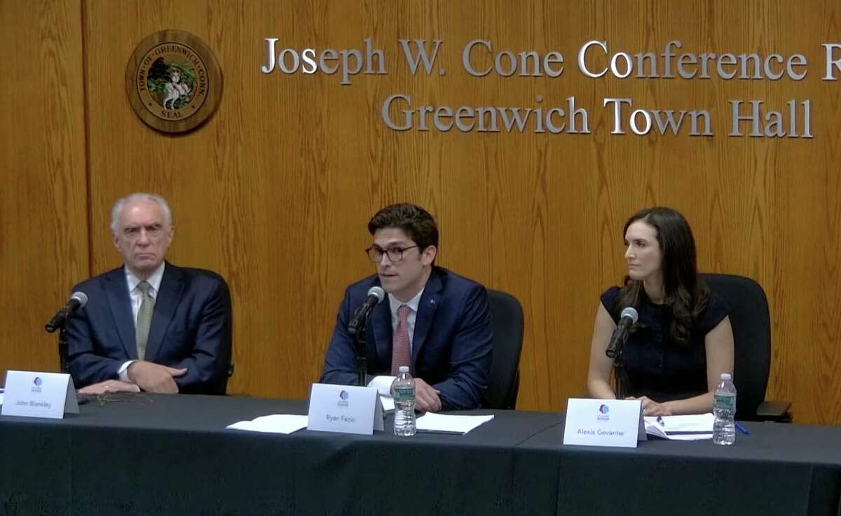The three candidates running in the Aug. 17 special election for state Senate’s 36th District appeared Tuesday night at a debate put together by the My Voting Power education group. From left, John Blankley, the petition candidate; Republican Ryan Fazio; and Democrat Alexis Gevanter spoke on issues facing the district.