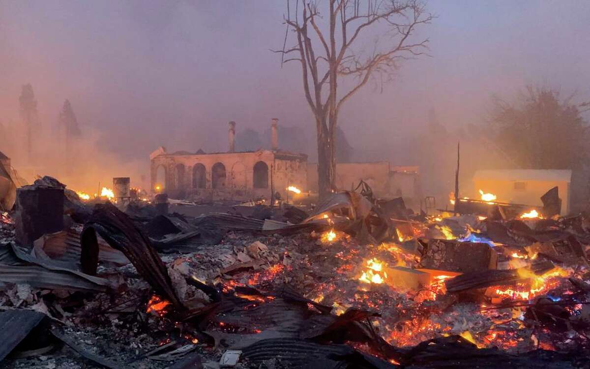 The Dixie Fire rips through the town of Greenville, Calif. on Wednesday, August 4, 2021.