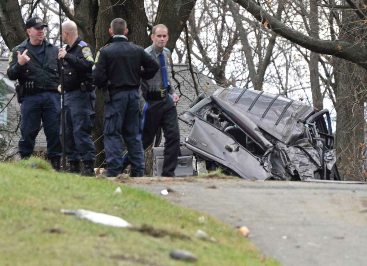 The aftermath of a crash involving a stolen car in Danbury, in a 2016 file photo.