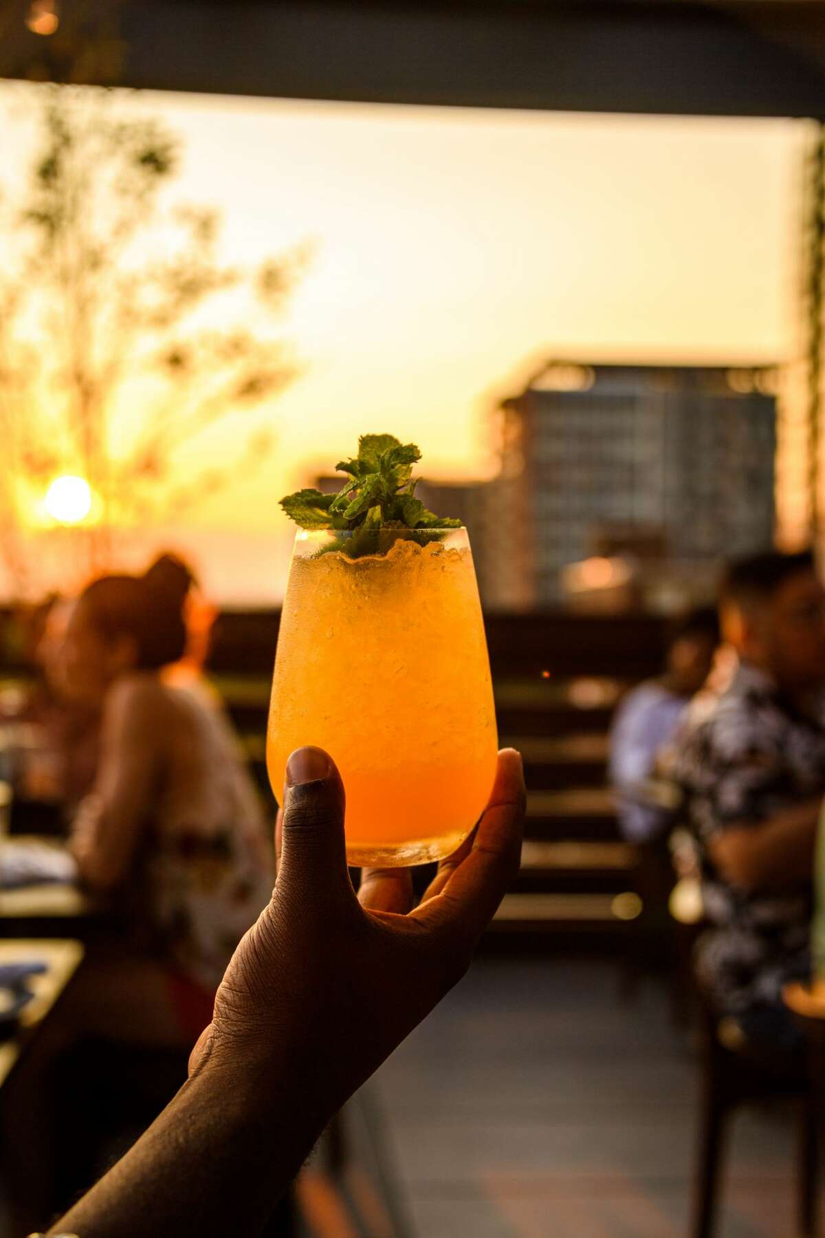 Cocktails served at High George, the rooftop bar atop the Blake Hotel in New Haven.