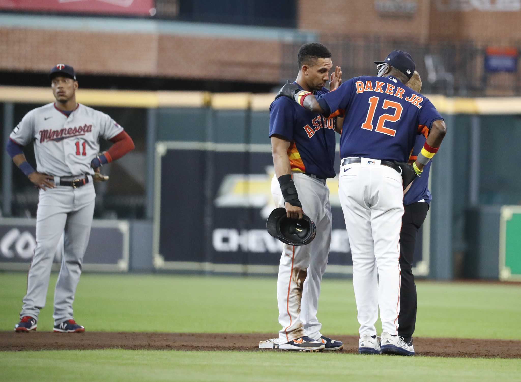 Astros' Michael Brantley lifted after collision at second base