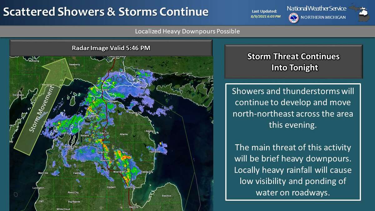 The threat of severe weather has increased for Tuesday night in eastern upper Michigan and northern lower Michigan including Manistee County, according to the National Weather Service.