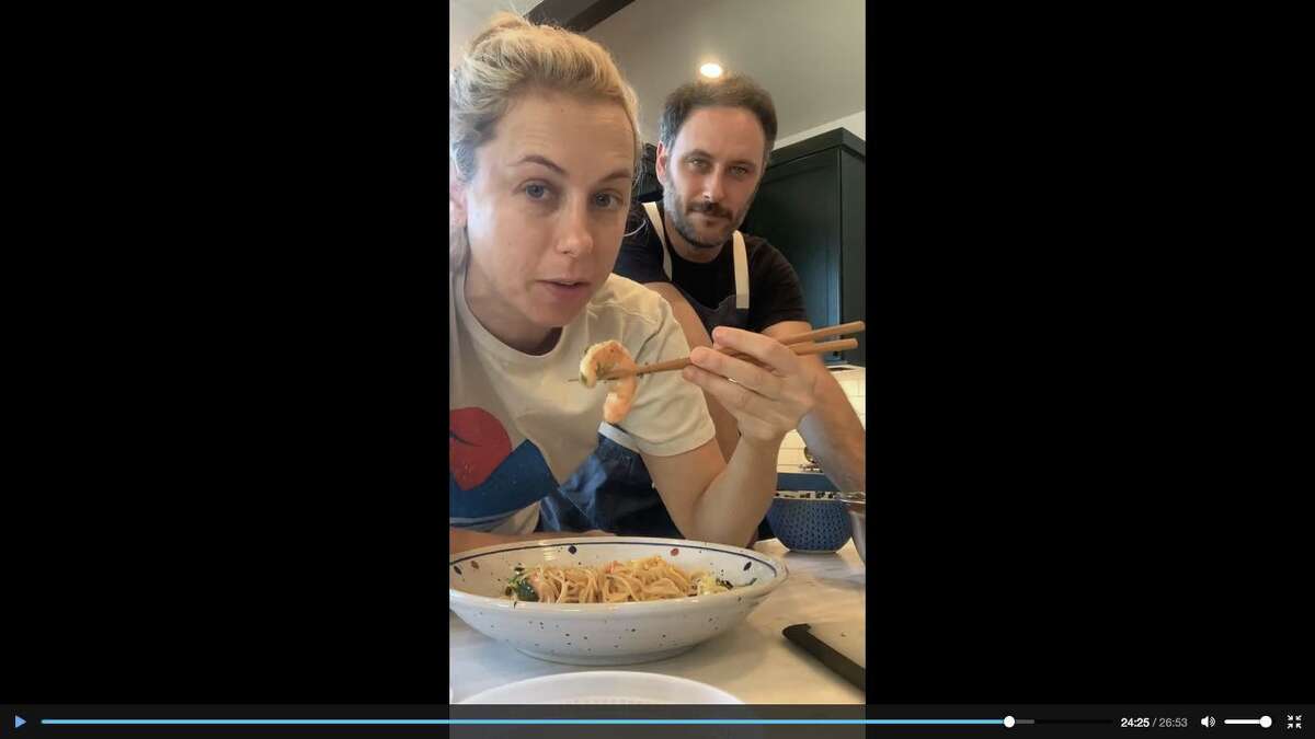Comic Iliza Shlesinger and her husband, chef Noah Galuten, stream "Don't Panic Pantry" from their kitchen. The couple started the show at the start of the pandemic.