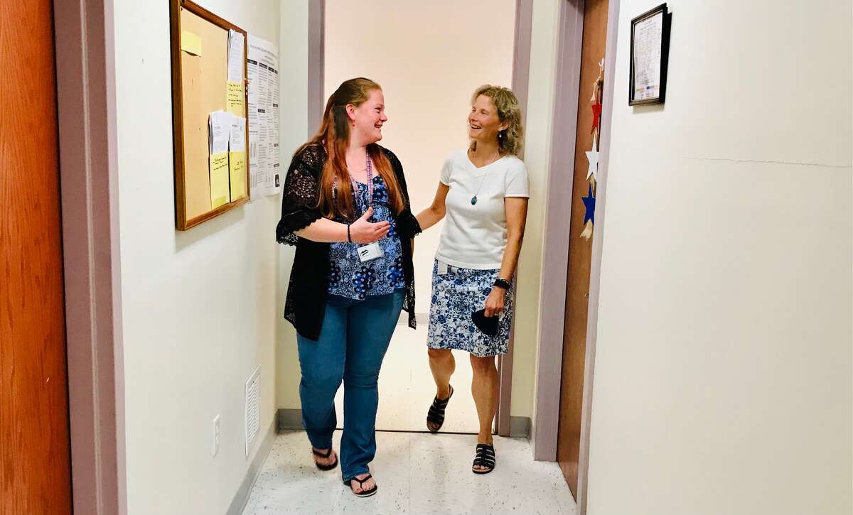 Cortney Hess, left, also works as a peer educator at Laura Churchill's family planning clinic in Catskill that provides medication-assisted treatment of opioid use disorder, for rural men and women between ages 18 and 35. 