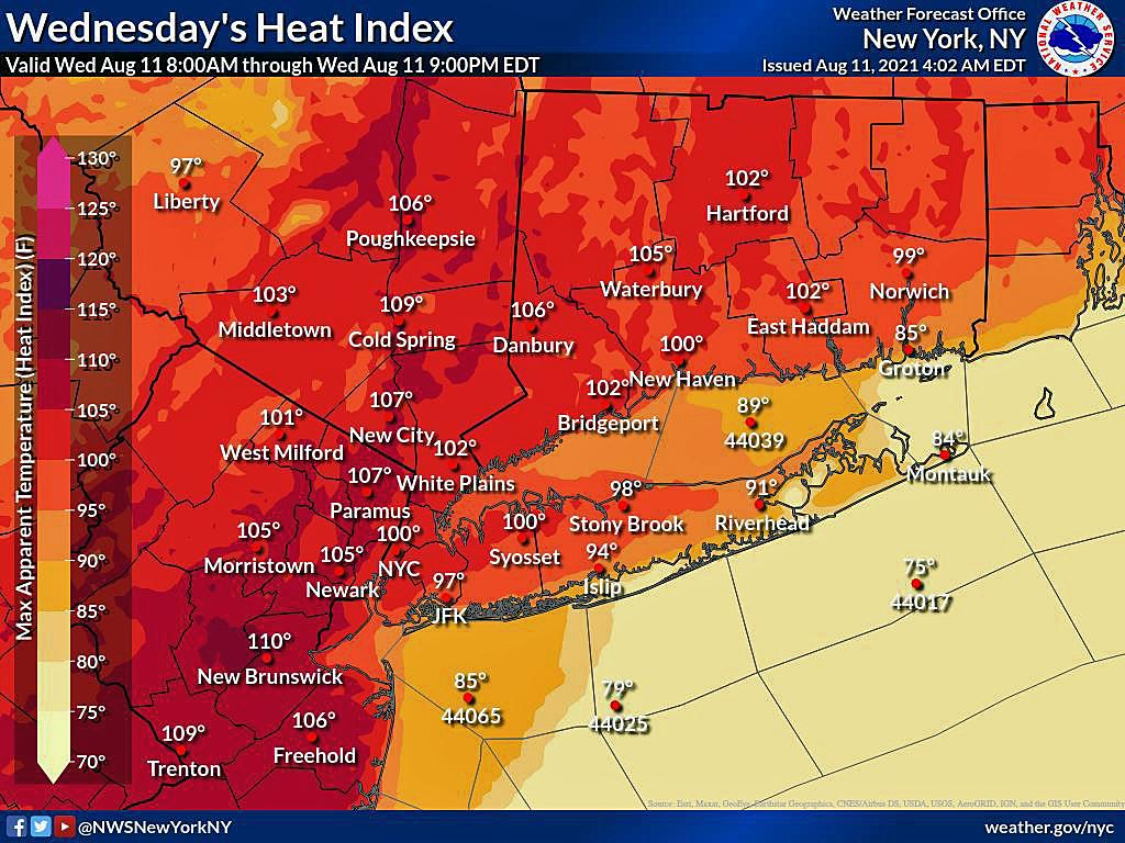 NWS CT heat index could reach 106 degrees today