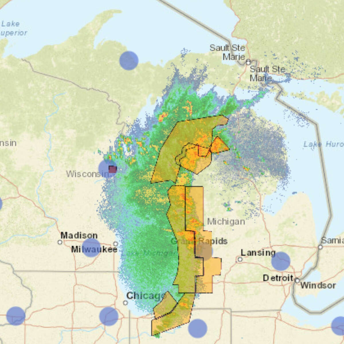 This National Weather Service radar screenshot was taken at 10:39 p.m. on Tuesday while a storm was moving through the Lower Peninsula's west coast. 