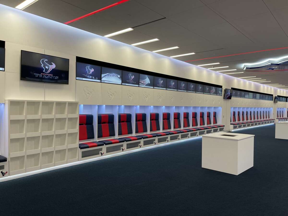 A look inside the Houston Texans' renovated locker room at NRG Stadium. The renovation was completed in time for 2021 training camp.