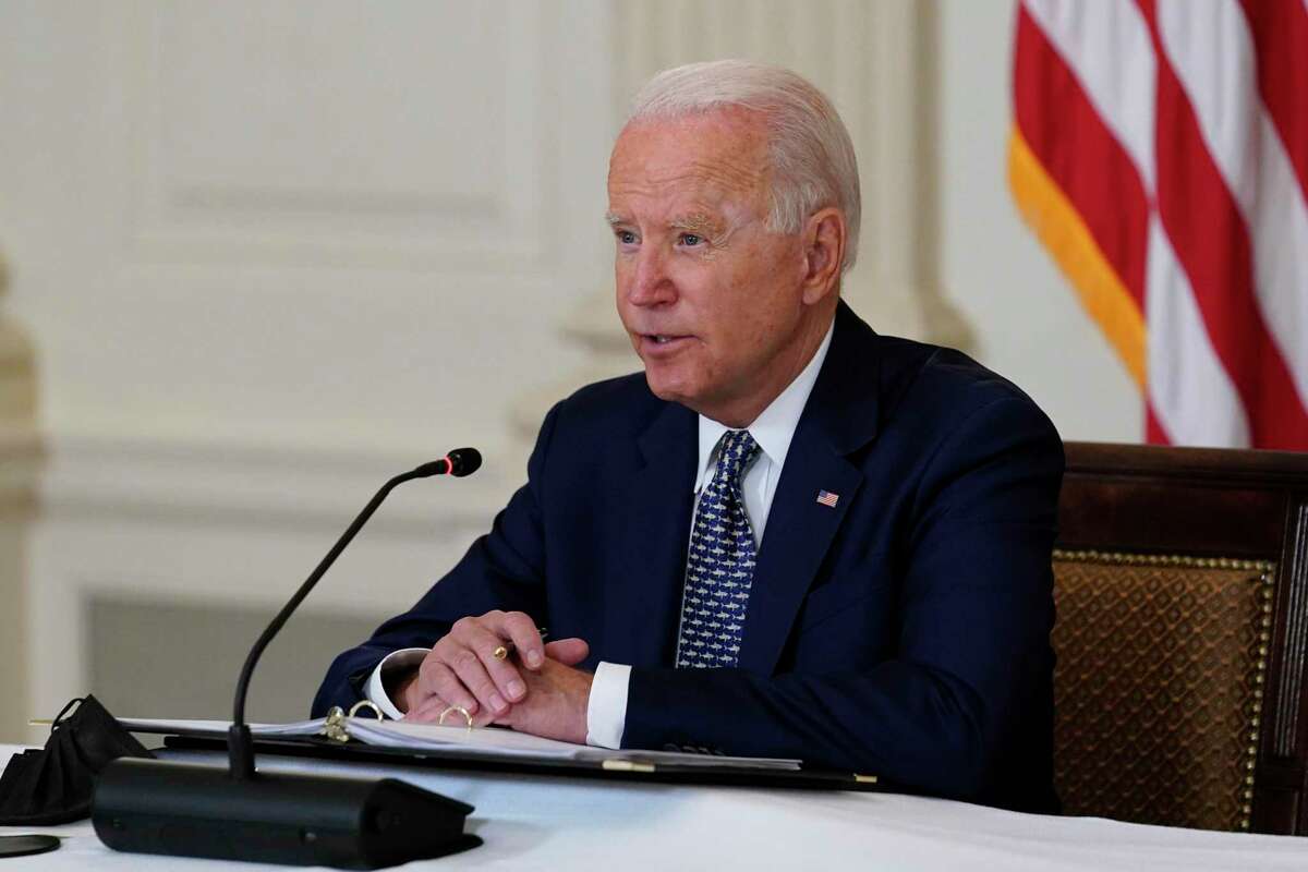 President Joe Biden speaks as he receives a briefing in the State Dining Room of the White House in Washington, Tuesday, Aug. 10, 2021, on how the COVID-19 pandemic is impacting hurricane preparedness. (AP Photo/Susan Walsh)