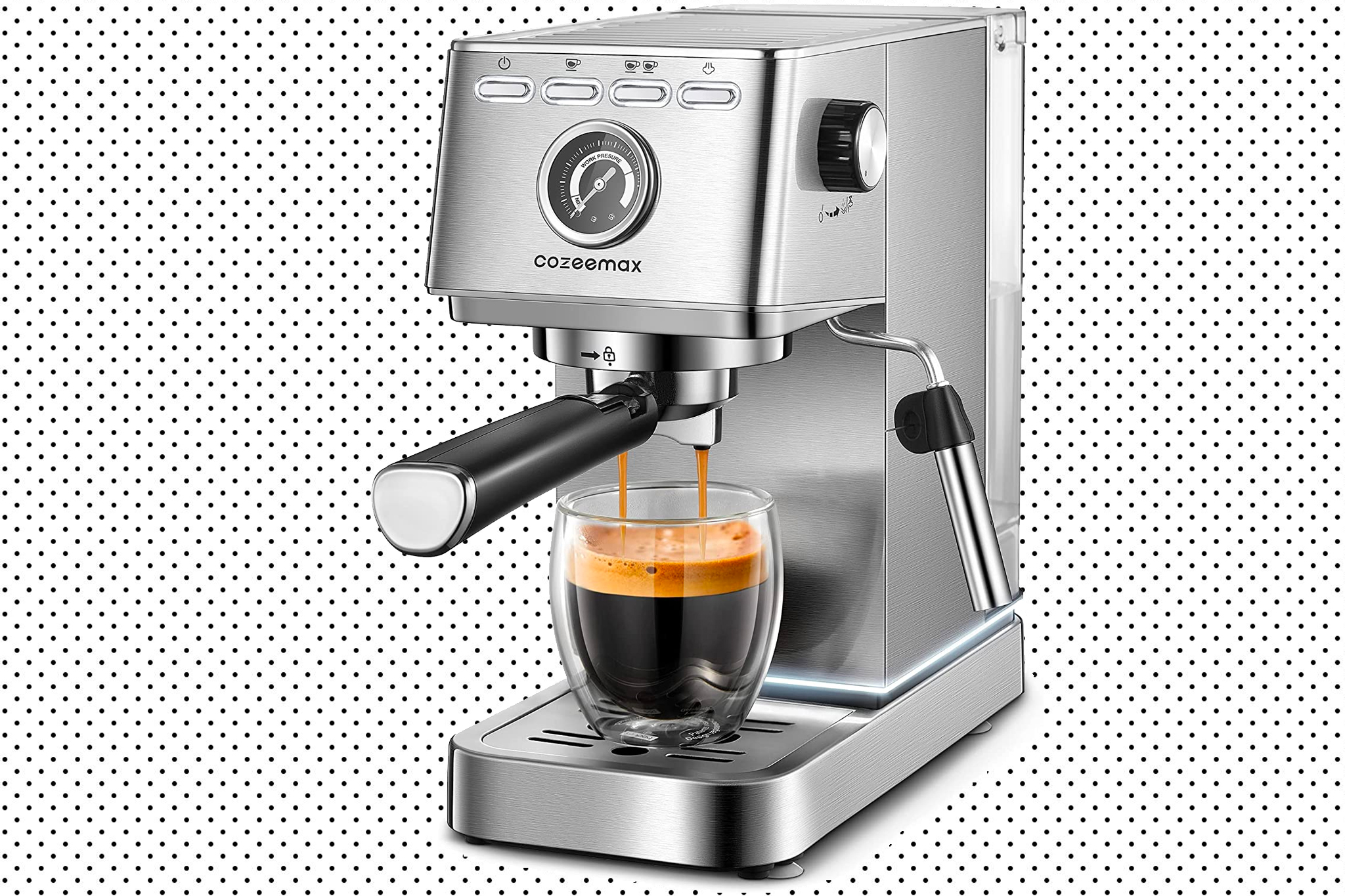 Cozeemax 15bar Espressomaschine Professionelle Kaffeemaschine mit Milchaufschäumer für Cappuccino Latte Macchiato silber Edelstahl 