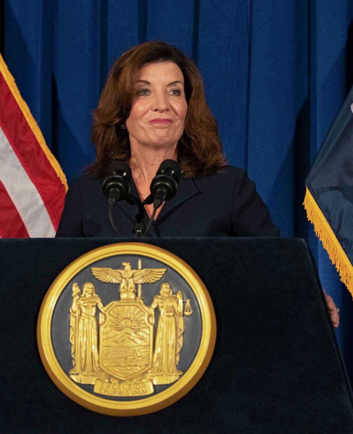 A federal lawsuit notes Gov. Kathy Hochul has credited God for creation of COVID-19 vaccines while her administration has fought against issuing religious exemptions for health care workers who do not want to get vaccinated. 