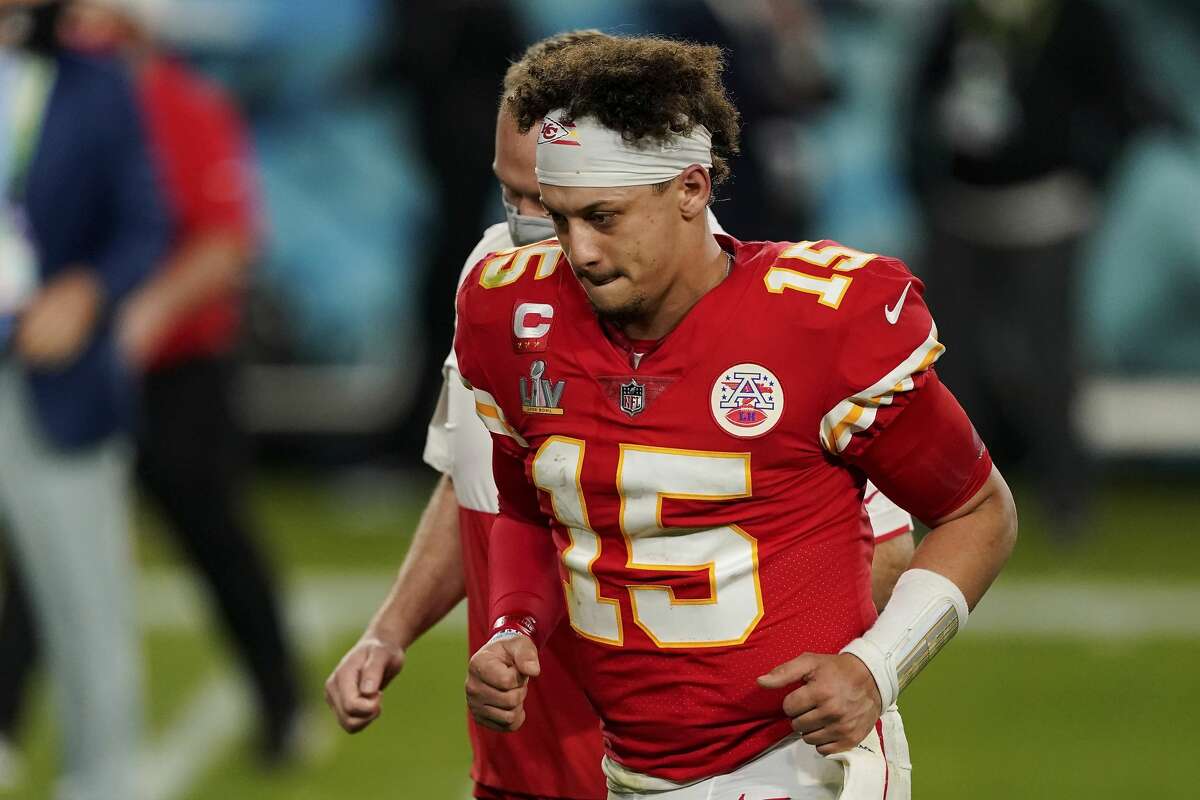 Kansas City Chiefs quarterback Patrick Mahomes runs off the field after the Super Bowl game against the Tampa Bay Buccaneers in February. The Texas native is helping to open 30 Whataburgers in Kansas and Missouri.