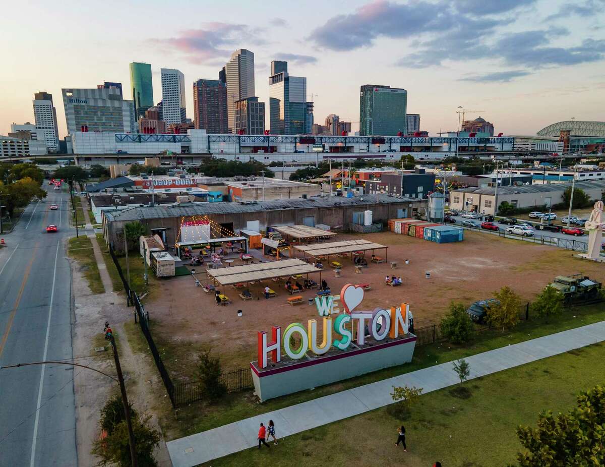 The “We Love Houston” sign sits at 8th Wonder brewery east of downtown Houston on Friday, Nov. 6, 2020.