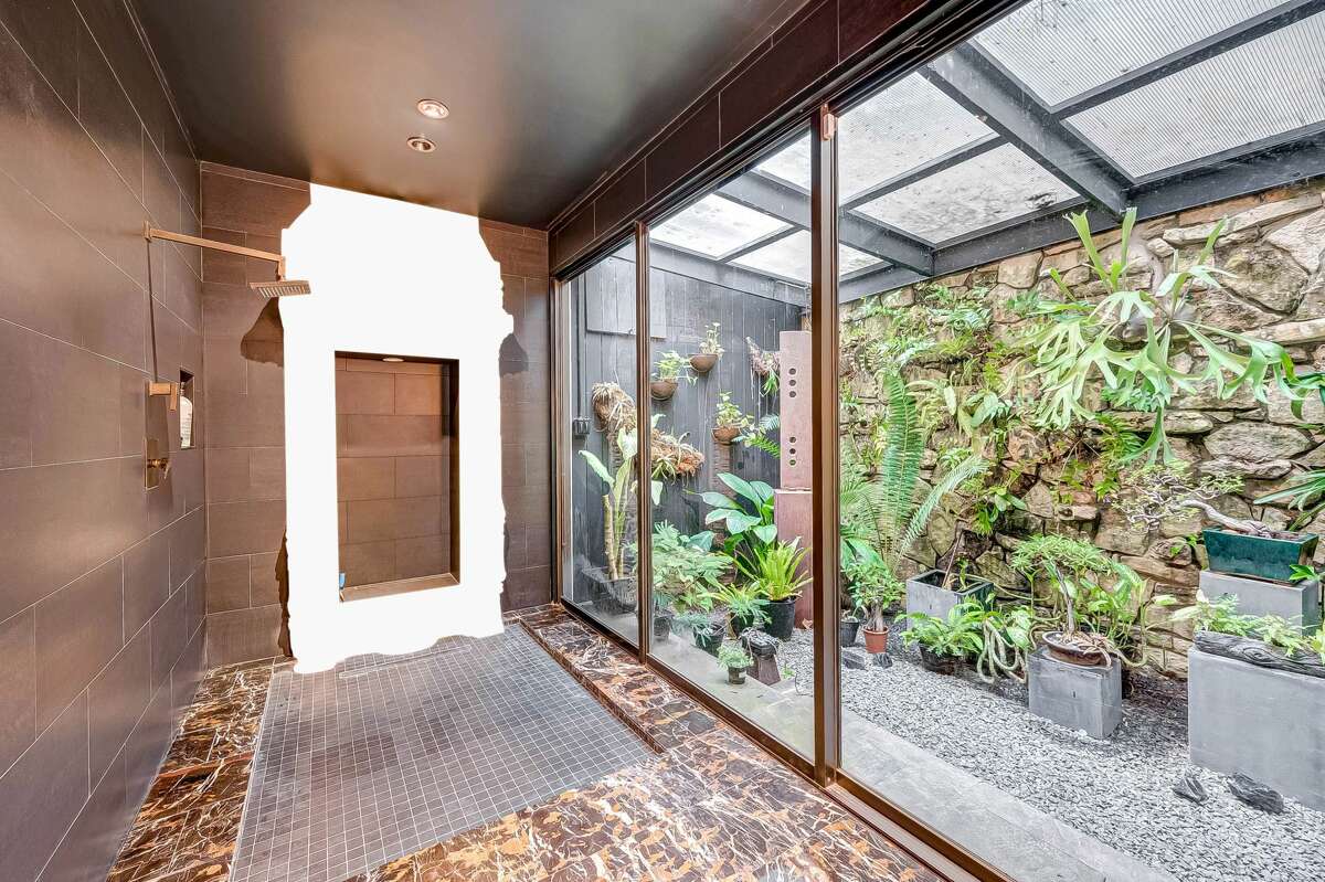 The primary bathroom features a custom open shower.