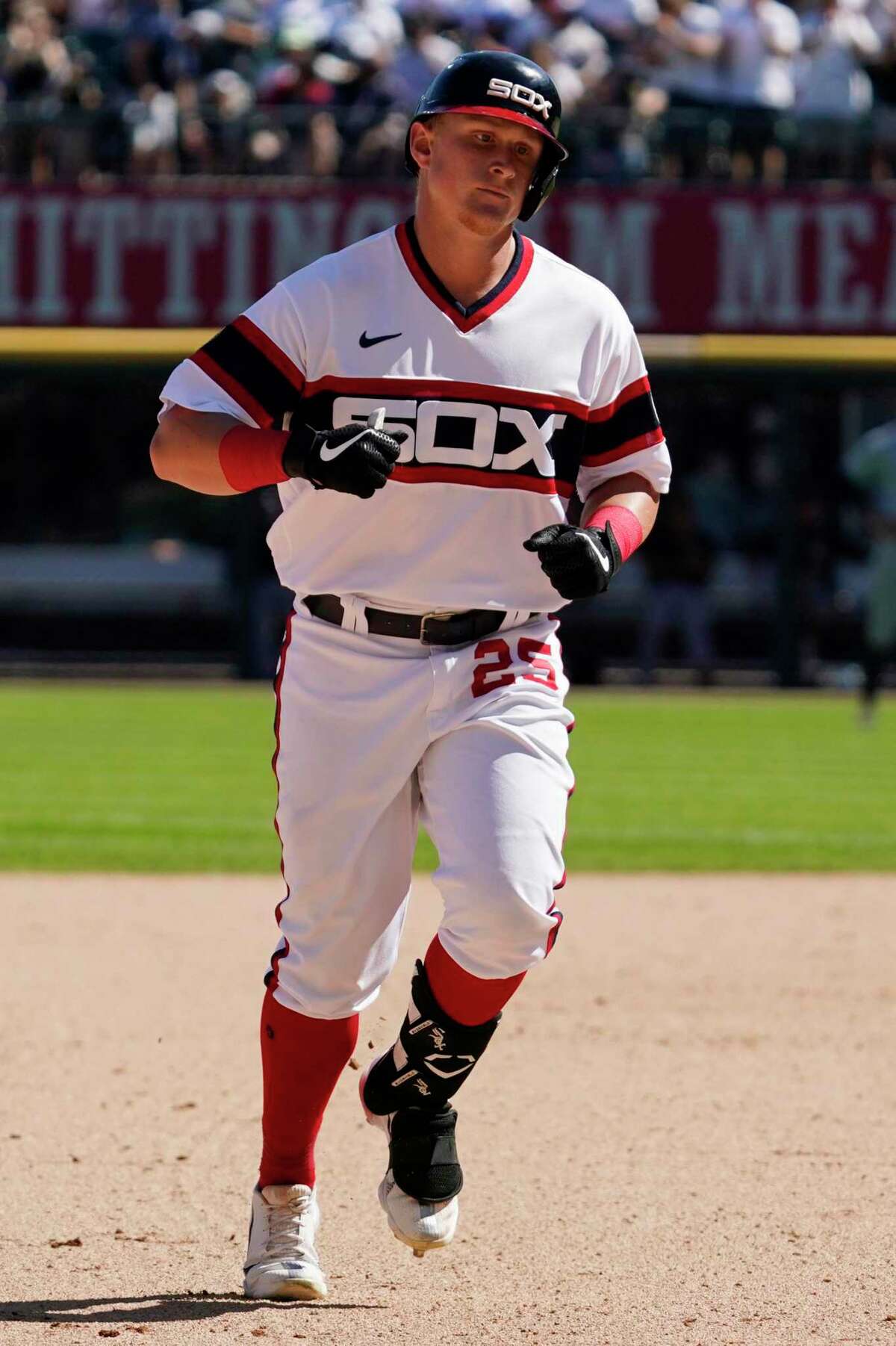 Andrew Vaughn of the Chicago White Sox rounds the bases on his