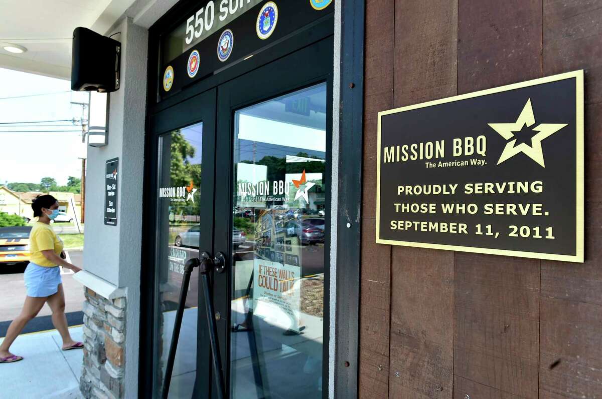 Mission BBQ restaurant in Orange is adorned with United States military, law enforcement and first responders.
