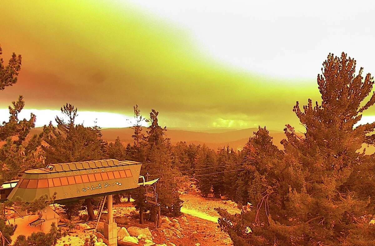 Smoke billows into Sierra-at-Tahoe as the Caldor Fire burns Aug. 17, 2021.