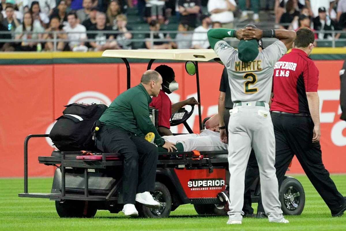 FOX Sports: MLB on X: Our thoughts are with A's pitcher Chris Bassitt who  left today's game on a cart after taking a line drive to the head while  pitching.  /